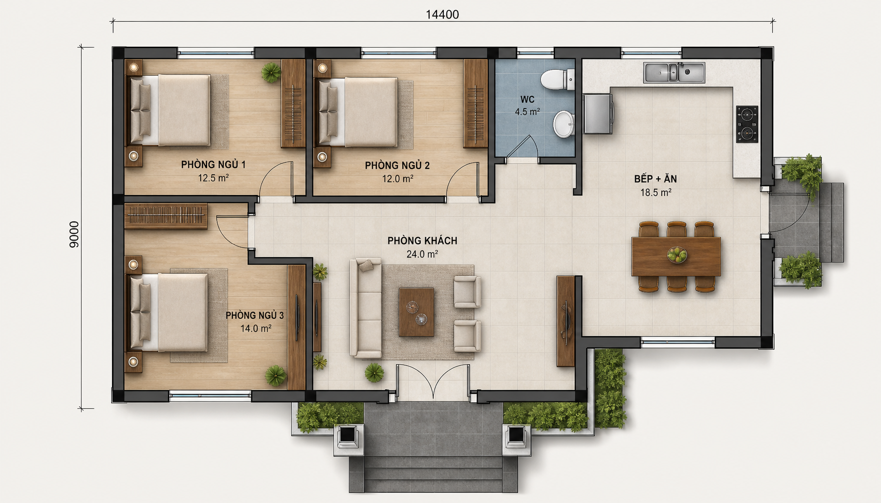Bản Vẽ Nhà Cấp 4 3 Phòng Ngủ 100m² Bản Vẽ Nhà Cấp 4 3 Phòng Ngủ 100m²