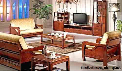 Mẫu bàn ghế sofa gỗ cổ điển phòng khách đẹp