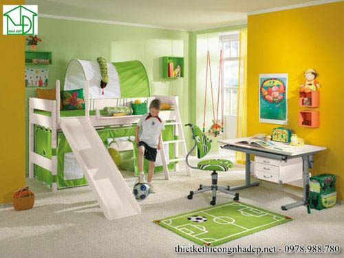 Mẫu thiết kế phòng ngủ trẻ em kết hợp không gian vui chơi