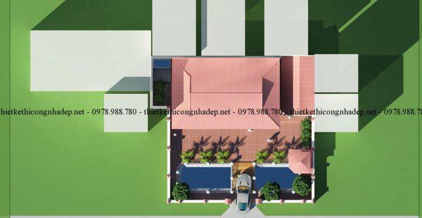 Phối cảnh tổng thể mẫu thiết kế nhà sàn 2 tàng 8x12m bằng bê tông