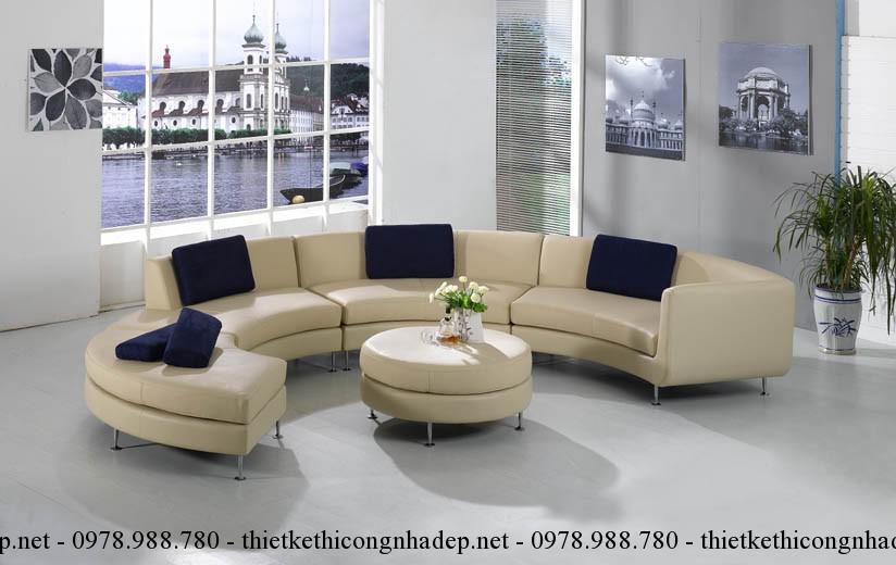 Một bộ sofa phòng khách dạng tròn sẽ rất thích hợp với phòng khách hình bán nguyệt