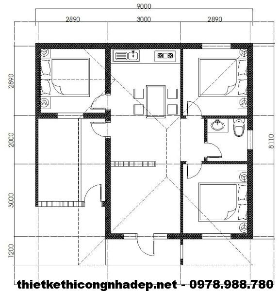 Thiết Kế Nhà Cấp 4 60m2 Nhỏ Gọn Giá 300 Triệu NDNC415