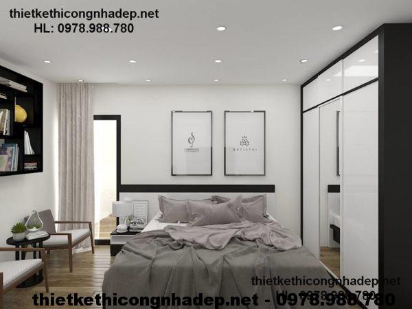 Phòng ngủ hiện đại của thiết kế nội thất nhà chung cư 70m2 căn hộ 219