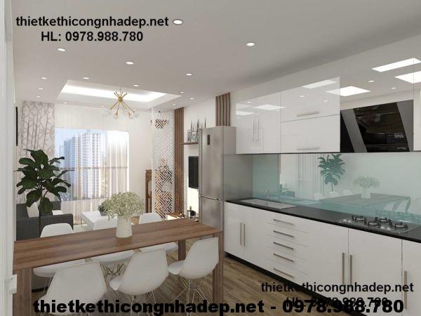 Phòng bếp hiện đại của thiết kế nội thất nhà chung cư 70m2 căn hộ 219