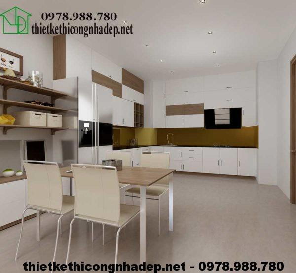 Mẫu thiết kế căn hộ 70m2 với phòng bếp hiện đại