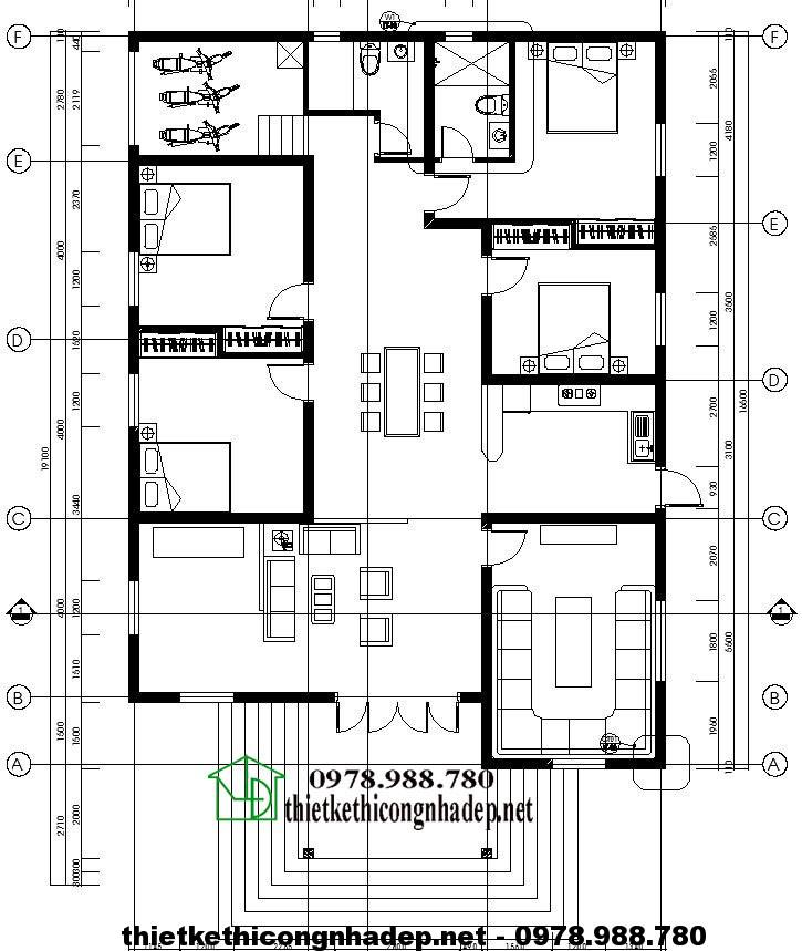 Thiết kế nhà 1 tầng 4 phòng ngủ mái thái sang trọng BT1T47