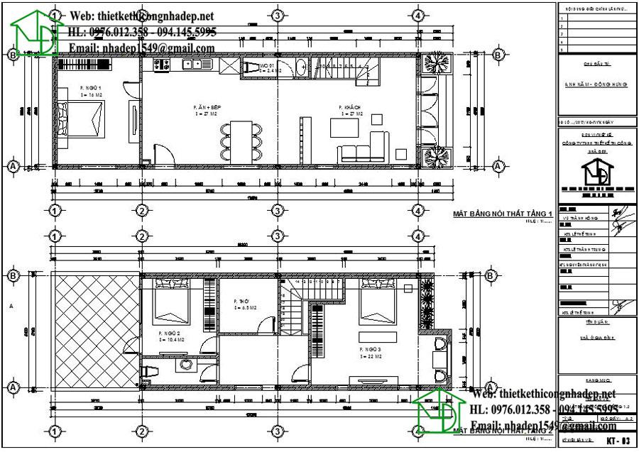 bản vẽ thiết kế nhà phố 2 tầng 5x15m NDNP2T2