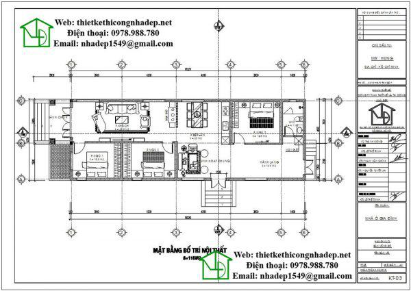 Mặt bằng nội thất mẫu nhà 1 tầng mái thái DBT1T54