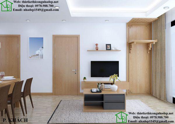 Thiết kế nội thất chung cư 2 phòng ngủ bằng chất liệu gỗ MFC An Cường