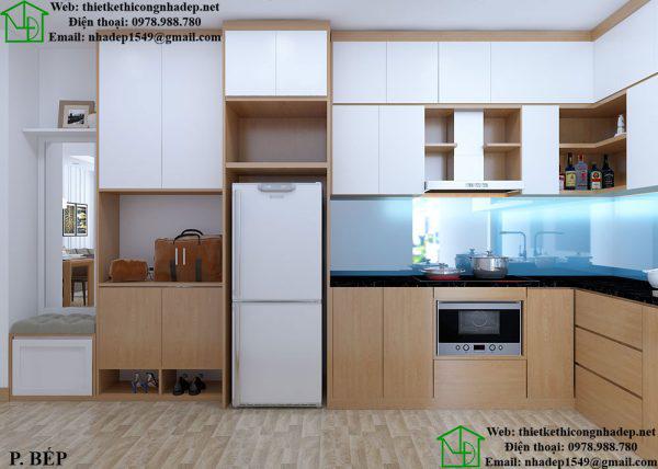 Thiết kế nội thất chung cư 2 phòng ngủ với phòng bếp tiện nghi