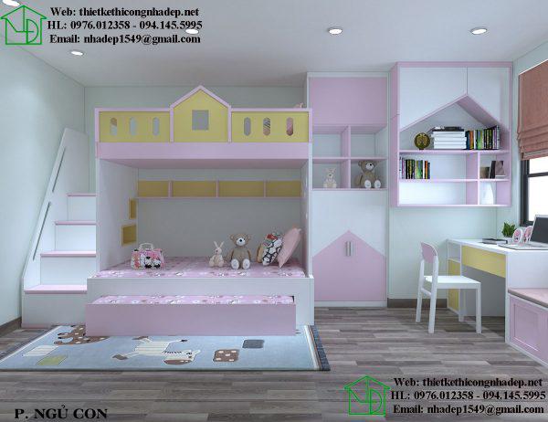 Mẫu thiết kế chung cư đẹp với phòng ngủ cho bé gái đáng yêu