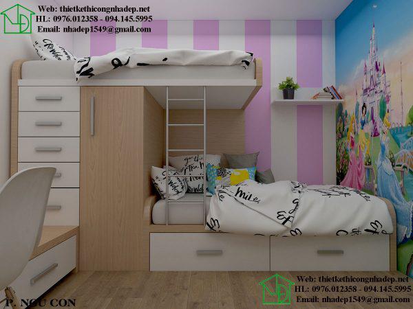 Thiết kế nội thất chung cư 70m2 với phòng ngủ cho bé yêu dễ thương