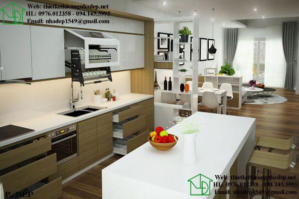 Mẫu căn hộ chung cư đẹp với phòng bếp tiện nghi