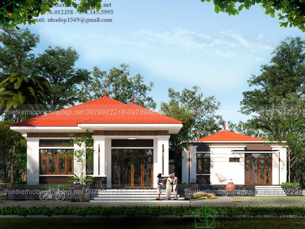 Thiết kế mẫu nhà thái 1 tầng đẹp hiện đại 18x19m tại Vĩnh Phúc NDBT1T74.