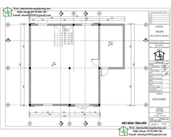 Mặt bằng tầng hầm mẫu biệt thự 2 tầng 10x11m