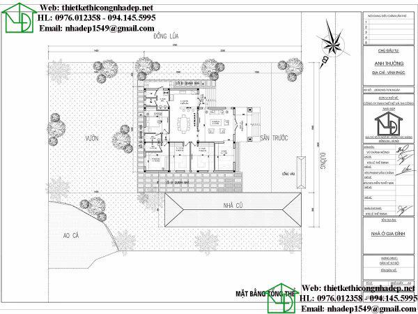 Mặt bằng tổng thể định vị vị trí công trình - Thiết kế biệt thự vườn 1 tầng 12x13m 4 phòng ngủ NDBT1T107