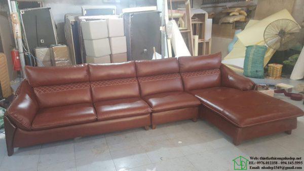 Sofa góc phòng khách màu nâu đỏ