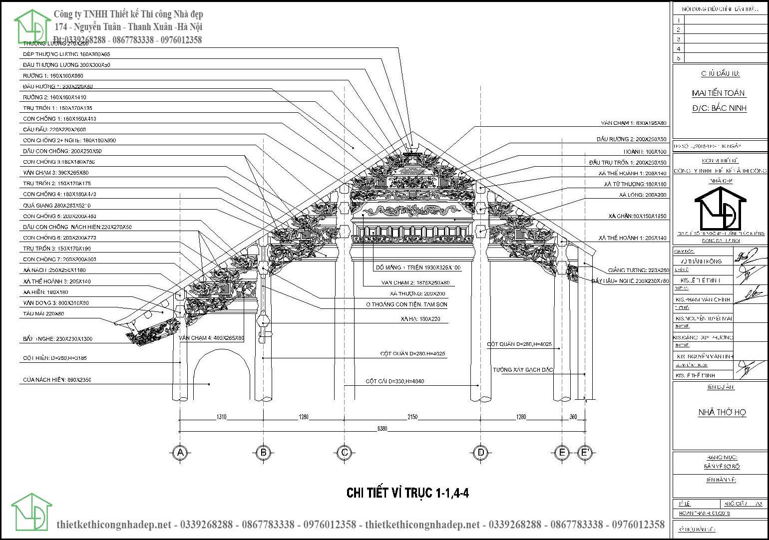 Chia sẻ mẫu bản vẽ thiết kế nhà thờ họ 3 gian chi tiết đầy đủ