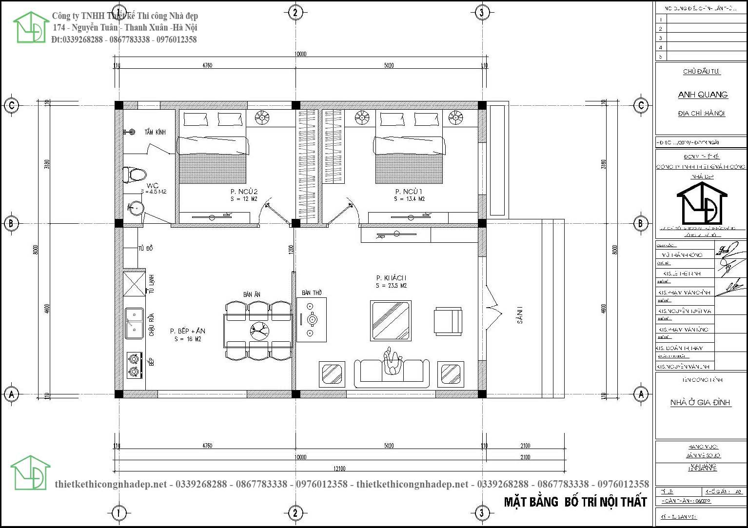 Mẫu thiết kế nhà cấp 4 8x10m 2 phòng ngủ NDNC4157