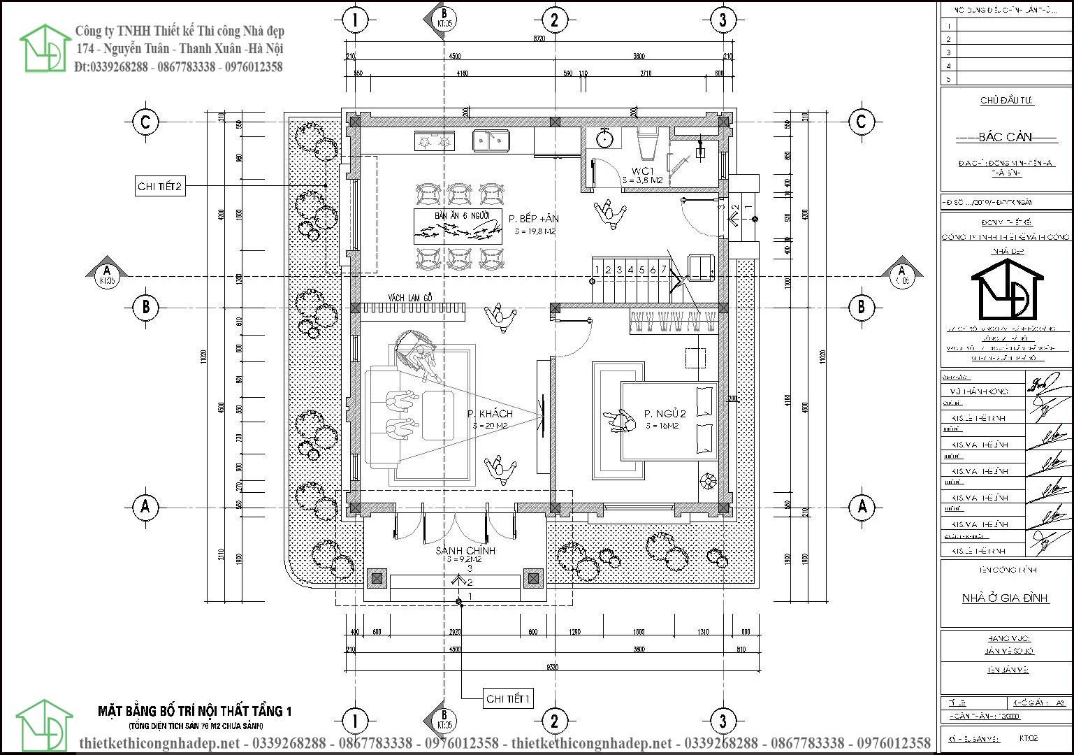 Mặt bằng nội thất tầng 1 mẫu thiết kế nhà 2 tầng mái nhật 9x11m NDBT2T104