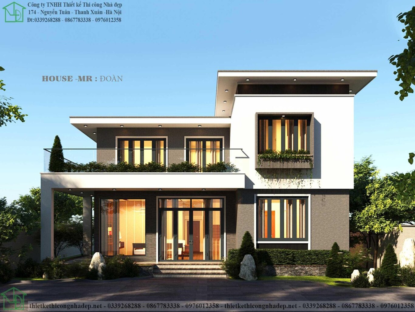 Mẫu nhà 2 tầng vuông đẹp mái bằng giá rẻ tại Nam Định NDBT2T101