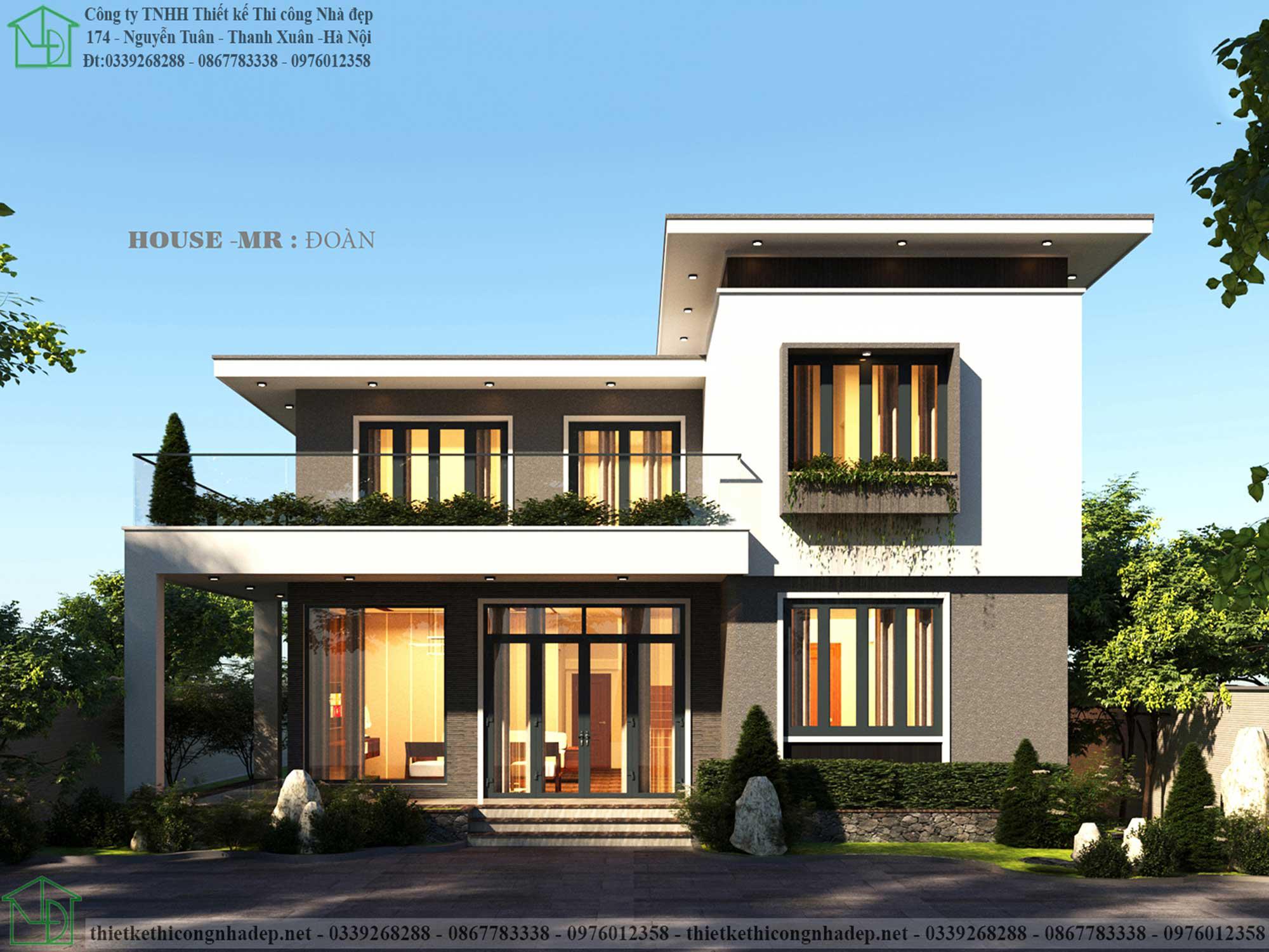 Mẫu nhà vuông 2 tầng mái bằng giá rẻ tại Nam Định NDBT2T101