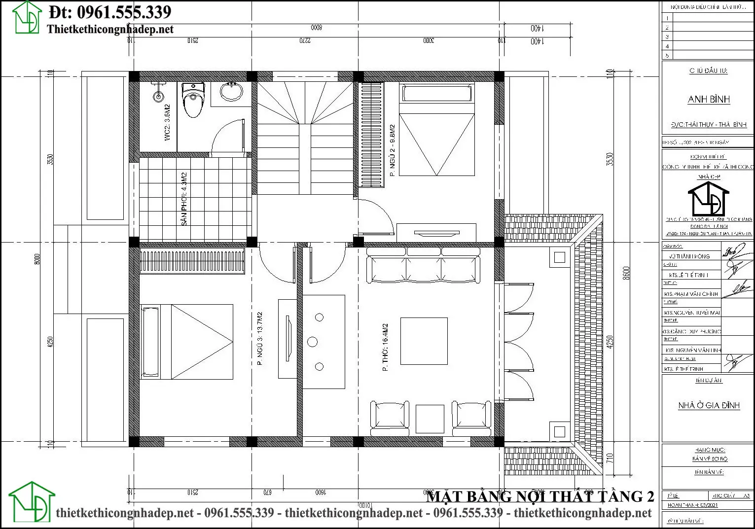 Phương án 1 mặt bằng nội thất tầng 2 mẫu nhà 2 tầng nông thôn giá 500 triệu NDBT2T117