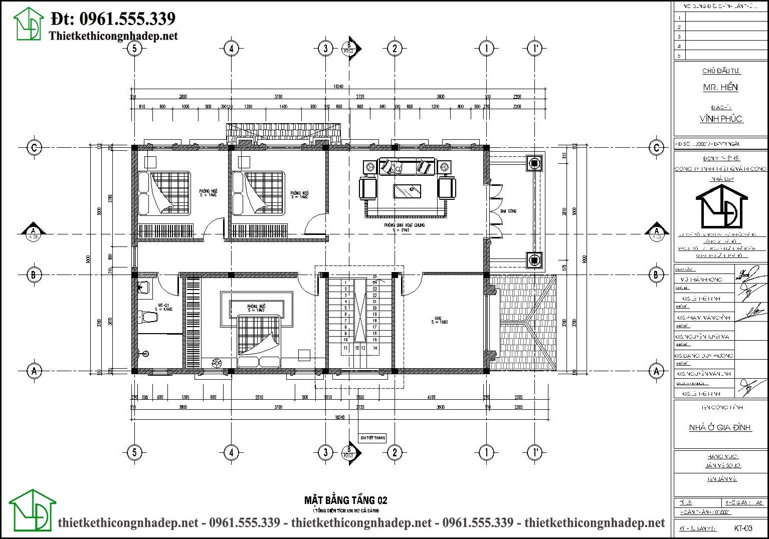 Mặt bằng nội thất tầng 2 mẫu biệt thự 2 tầng tân cổ điển mái nhật 9x17m NDBT2T123