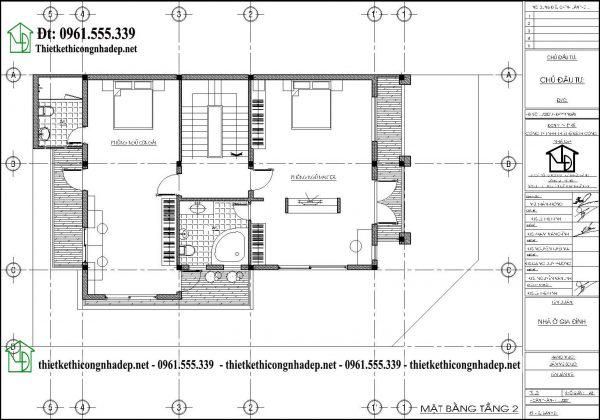  Mặt bằng nội thất tầng 2 mẫu thiết kế biệt thự 3 tầng kiểu Pháp 9x15m NDBT3T15 