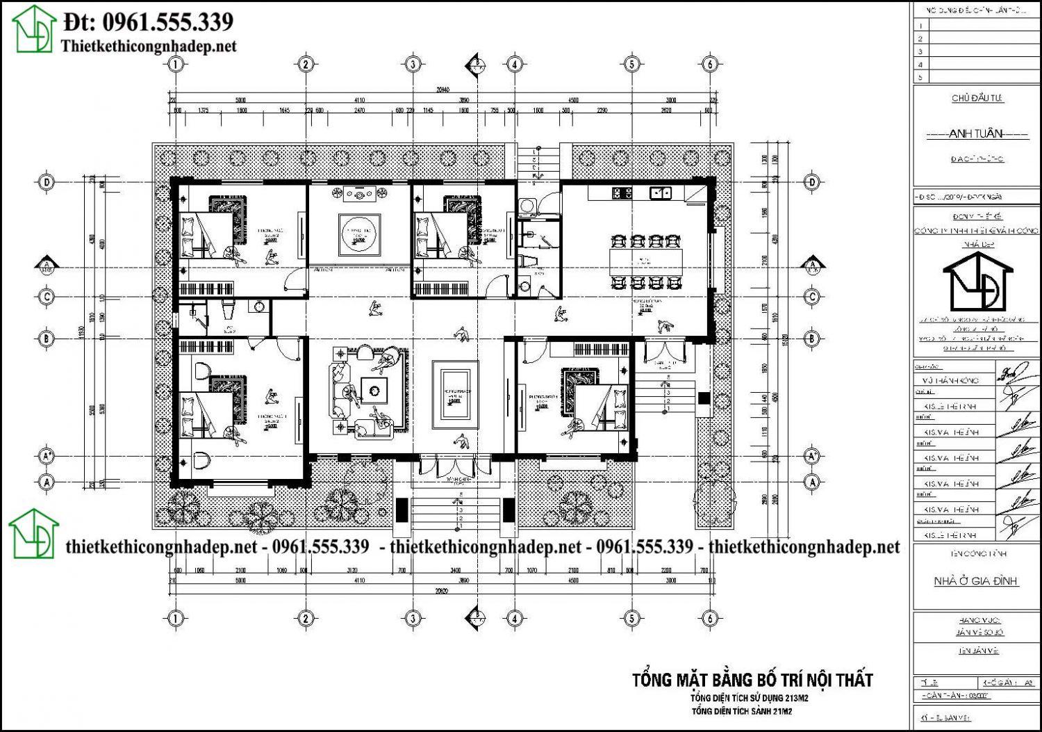 Mặt bằng tầng 1 mẫu thiết kế nhà 1 tầng 4 phòng ngủ 230m2 kích thước 20x14m tại Phú Thọ NDBT1T128