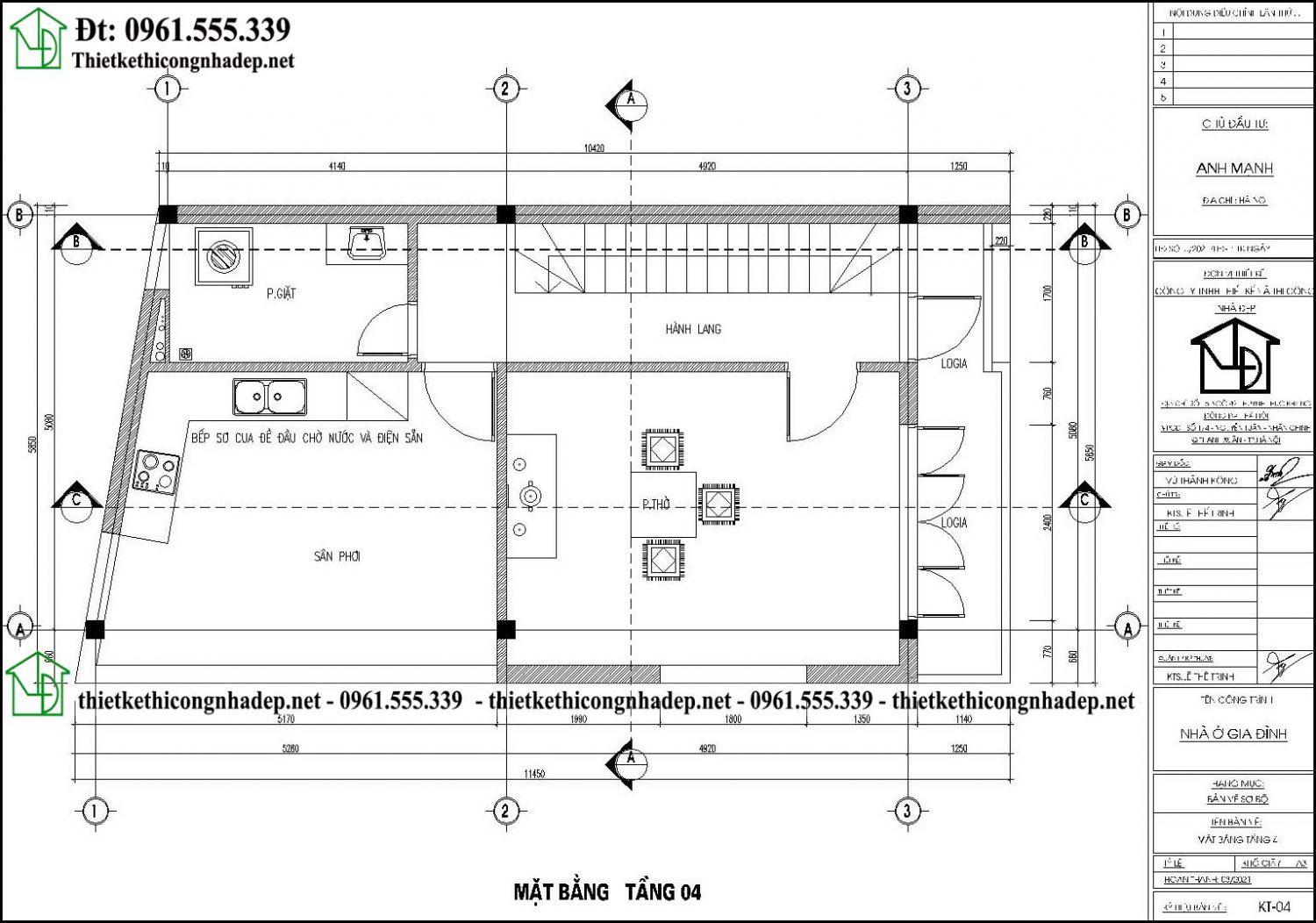Mặt bằng tầng 4 mẫu nhà ống 4 tầng 2 mặt tiền 6x9m hiện đại tại Hà Nội NDNP4T19