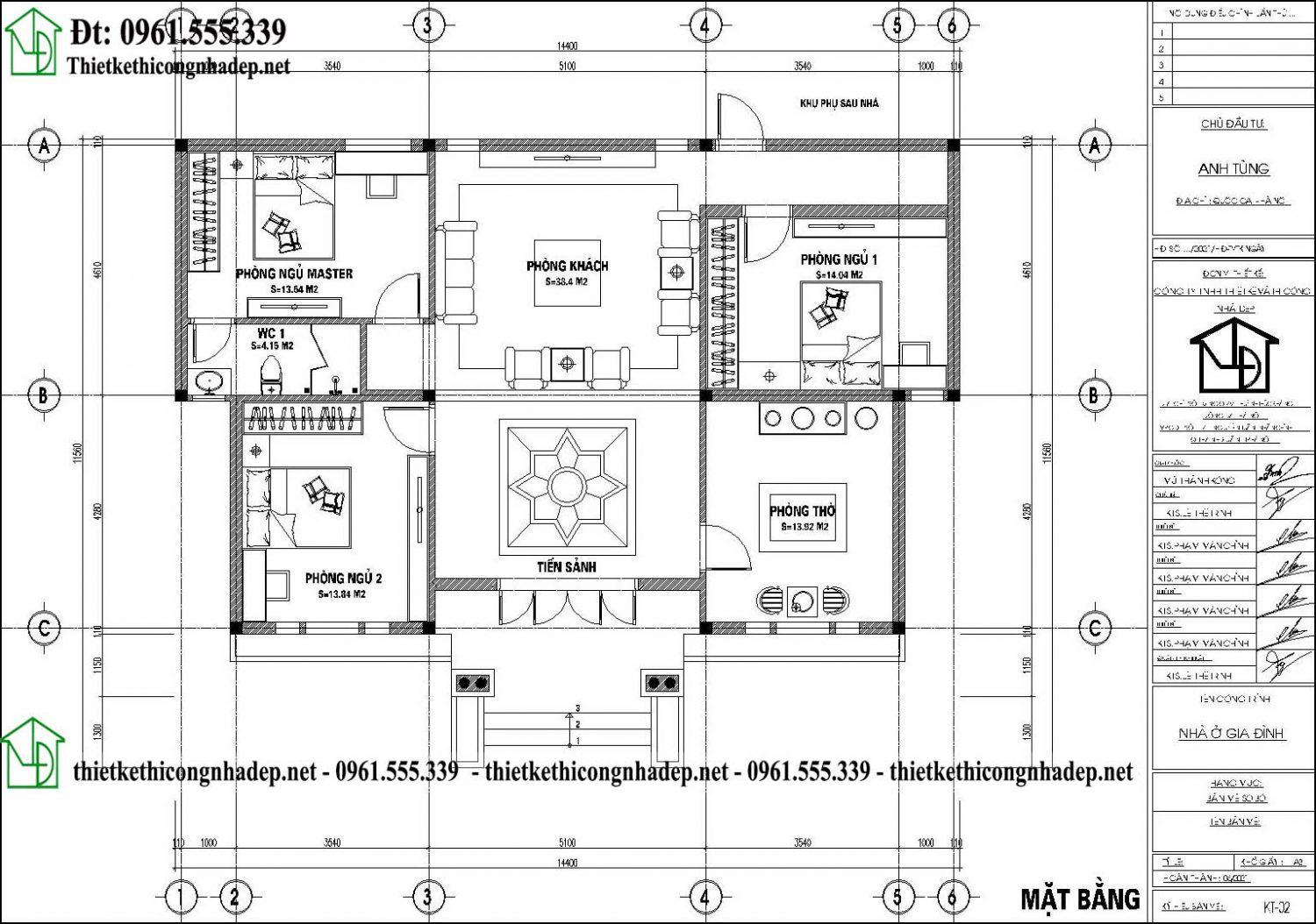 Mặt bằng bố trí nội thất mẫu nhà 1 tầng tân cổ điển 14x10m NDBT1T131