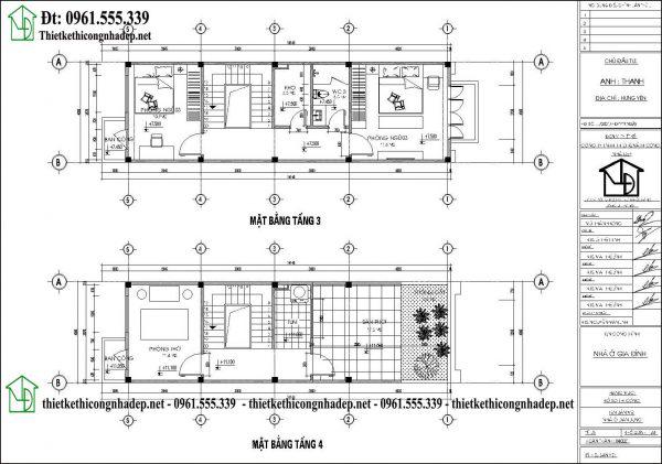  Mặt bằng nội thất tầng 3 tầng tum thiết kế nhà ống 4 tầng tân cổ điển 4x13m đẹp NDNP4T22 