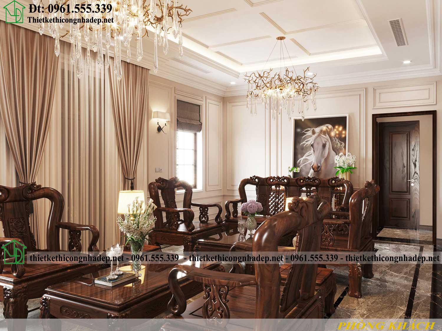 Thiết kế nội thất phòng khách biệt thự cổ điển đẹp NDBT1T126
