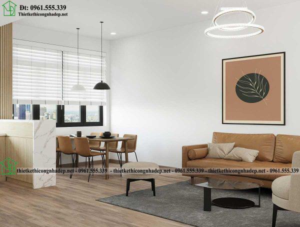 Thiết kế nội thất phòng khách và bếp mẫu nhà phố 3 tầng 5.5x17m NDNP3T53