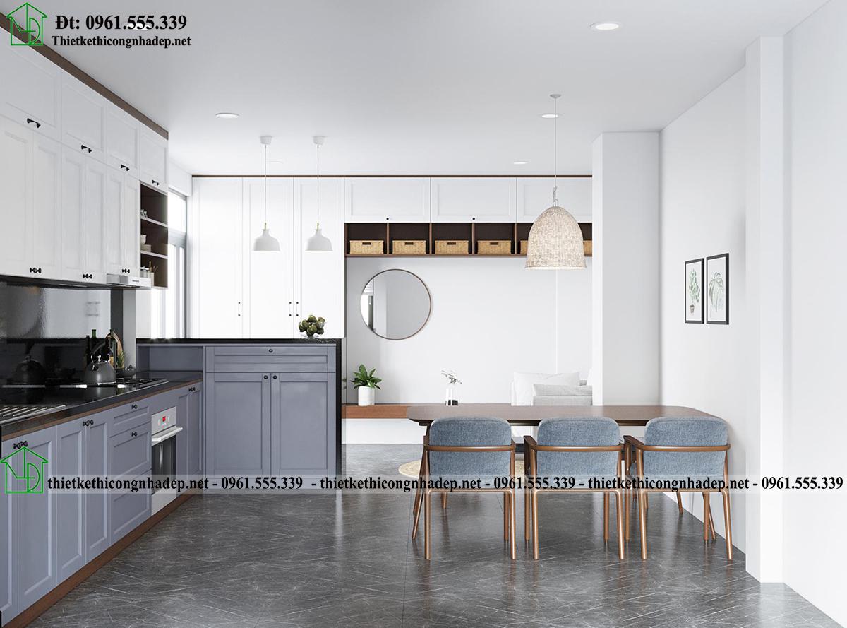 Thiết kế nội thất phòng bếp hiện đại gỗ công nghiệp NDNP4T23