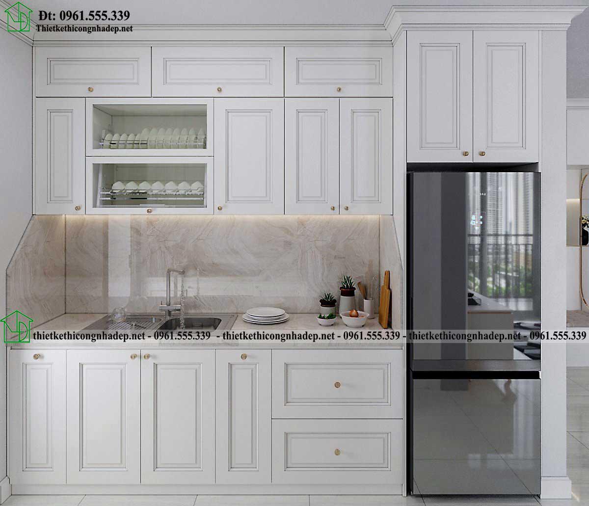 Thiết kế tủ bếp chung cư phong cách tân cổ điển NDCC65