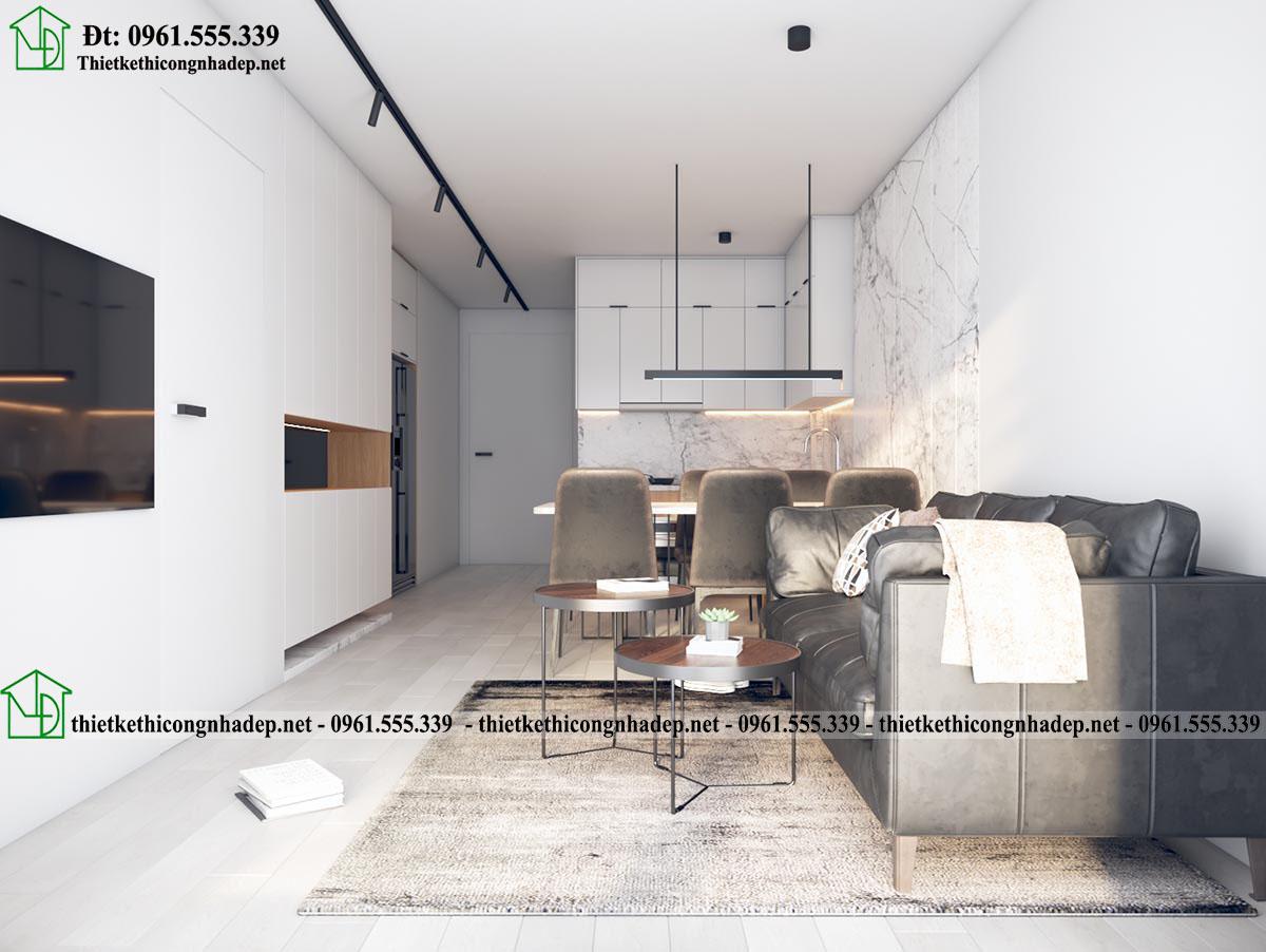Thiết kế nội thất chung cư 70m2 2 phòng ngủ phong cách hiện đại NDCC73