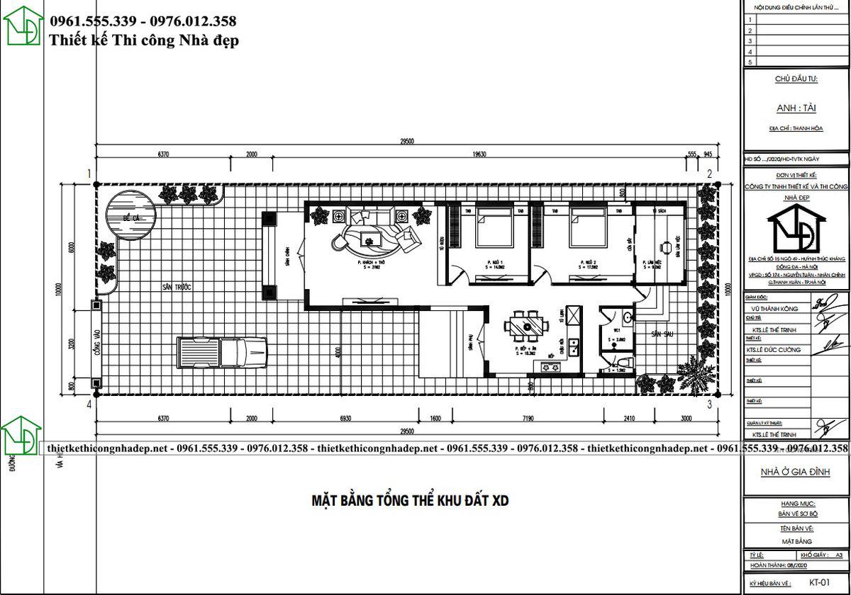 Bản vẽ thiết kế nhà cấp 4  1 tầng 2 phòng ngủ trên đất 90m2