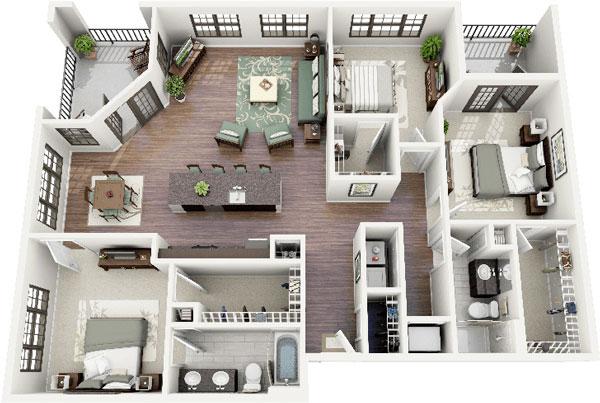 thiết kế nội thất chung cư 3 phòng ngủ hiện đại sang trọng